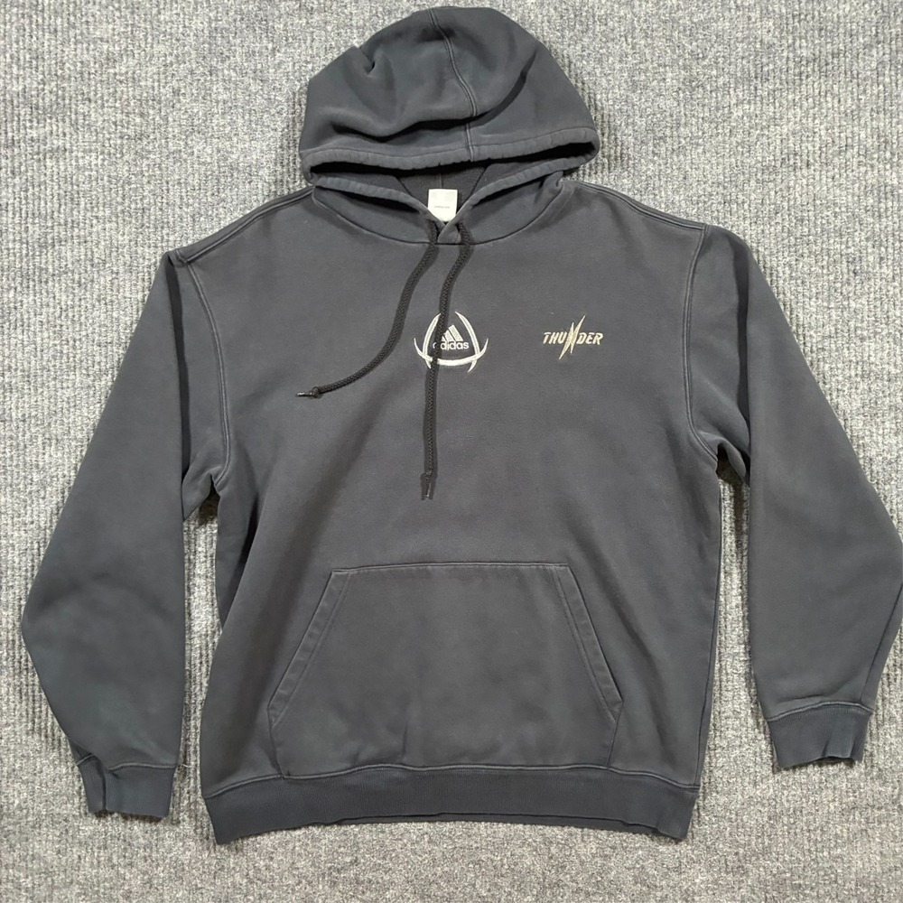 Adidas Mens Hoodie Thunder Graphic Pullover Size L Gray‎ Athletic Sweatshirt